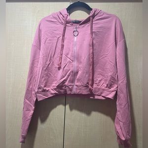 O ring zip up cropped sweater